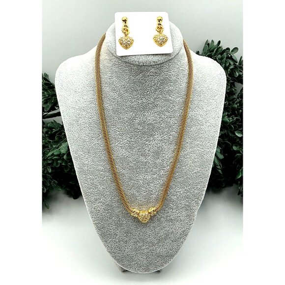 Gold-Tone Mesh Chain Heart Pendant Necklace and Earrings Set - Picture 3 of 6